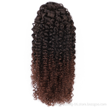 Vigorous High Quality Vendors Long Ombre Brown Kinky Curly Puff Wrap With Clips Drawstring Synthetic Ponytail Hair Extension